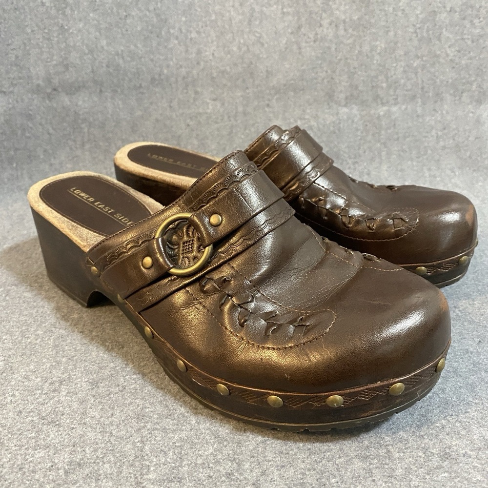 Lower East Side 9.5 Vintage 90s Y2K brown Leather Slip On Chunky Platform Mules